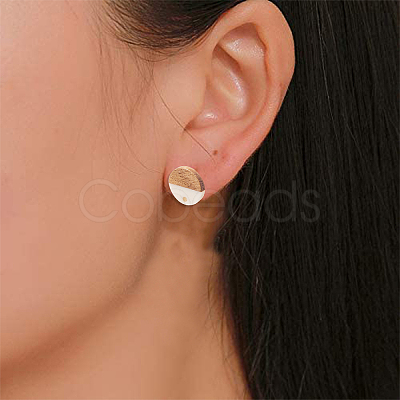 10Pairs 10 Colors Opaque Resin & Walnut Wood Stud Earring Findings MAK-CJ0001-11-1