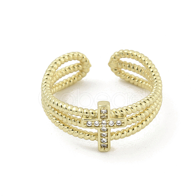 Brass Micro Pave Cubic Zirconia Open Cuff Rings RJEW-H225-04G-1