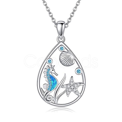 Ocean Theme Alloy Rhinestone Pendant Necklaces PW-WG91F25-01-1