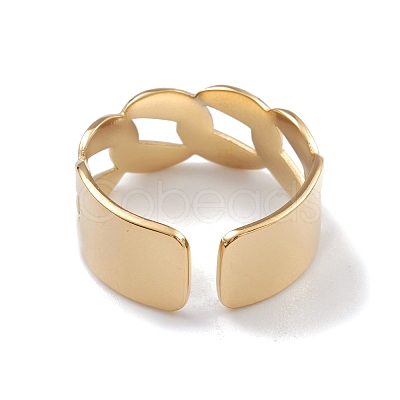 Ion Plating(IP) 304 Stainless Steel Curb Chains Shape Open Cuff Rings for Women RJEW-G285-54G-1