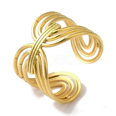 PVD Vacuum Plating 201 Stainless Steel Oval Knot Open Cuff Rings for Women RJEW-C092-08G-1