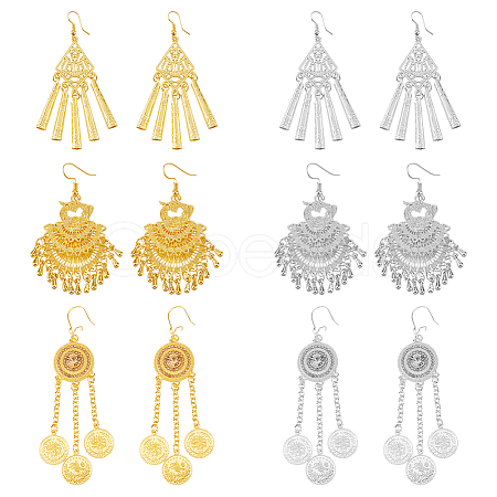 FIBLOOM 6 Pairs 6 Style Ethnic Style Alloy Chandelier Earrings EJEW-FI0002-04-1