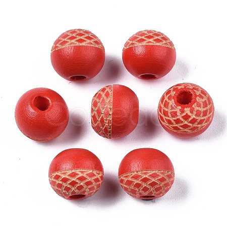 Painted Natural Wood Beads WOOD-S057-072N-1