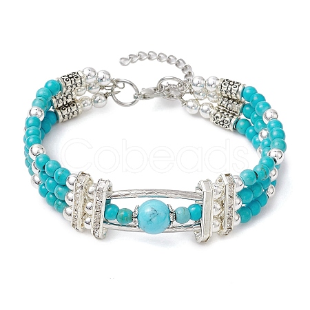 Round Synthetic Turquoise & Non-magnetic Synthetic Hematite Beaded Bracelets BJEW-JB11161-01-1