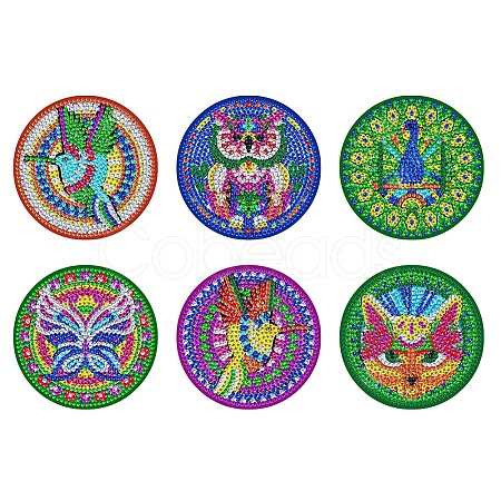 DIY Round Coaster Diamond Painting Kits DIAM-PW0001-092B-1