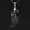 Natural Snowflake Obsidian Pendants, with Platinum Tone Brass Findings, Wing, 35x17mm