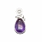 Natural Amethyst Pendants, Teardrop Charms with Sunflower, 42x24x6mm