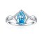 925 Sterling Silver Micro Pave Cubic Zirconia Plain Band Rings, Real Platinum Plated, Teardrop, Deep Sky Blue, US Size 7(17.3mm)