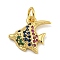 Rack Plating Brass Micro Pave Cubic Zirconia Charms, Long-Lasting Plated, Cadmium Free & Lead Free, Real 18K Gold Plated, Shark, 13x13.5x3mm, Hole: 3.5mm