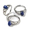 Oval Natural Lapis Lazuli Adjustable Rings, Brass Clear Cubic Zirconia Ring for Women, Long-Lasting Plated, Lead Free & Cadmium Free, Platinum, Inner Diameter: 18mm