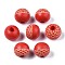 Painted Natural Wood Beads, Laser Engraved Pattern, Round, Red, 10x9mm, Hole: 2.5mm