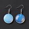 Opalite Flat Round Dangle Earrings, Platinum Brass Jewelry for Women, 42mm, Pin: 0.7mm