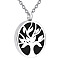 Stainless Steel Black Enamel Oval Tree Pendant Urn Ashes Necklaces, Mini Cinerary Casket Pendant Cable Chain Necklaces, Stainless Steel Color, 1.18x0.79 inch(3x2cm)