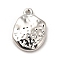 Rack Plating Alloy Pendants, Cadmium Free & Lead Free, Textured, Flat Round, Platinum, 15x12x3mm, Hole: 1mm