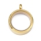 Ion Plating(IP) 304 Stainless Steel Pendants, with Glass, Flat Round, Golden, 22.5x17.5x6.5mm, Hole: 3mm