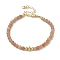 4mm Round Natural Sunstone Beaded Bracelets, Flower Brass Bracelets for Women, Real 14K Gold Plated, 7-3/8 inch(18.7cm)