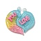 Gradient Color Translucent Resin Pendants, with Glitter Powder, Couple Heart Charm with Word LOVE YOU, Hot Pink, 39x38.5x5.5mm, Hole: 3.5mm, 2pcs/set