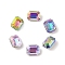 Glass Rhinestone Cabochons, Flat Back & Back Plated, Faceted, Rectangle, Mixed Color, 8x6x3.5mm