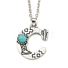 Letter A~Z Antique Silver Plated Alloy with Synthetic Turquoise Pendant Necklaces NJEW-G080-01C-1