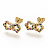 Brass Micro Pave Colorful Cubic Zirconia Stud Earrings EJEW-S208-040-2