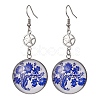 Blue Glass Flat Round & Alloy Star Dangle Earrings EJEW-JE05402-2