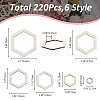 SUPERFINDINGS 220Pcs 6 Style Unfinished Wood Linking Rings WOOD-FH0002-18-2