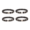 Round Natural Lava Rock with Alloy Beads Stretch Bracelet BJEW-JB07459-1