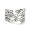 Clear Cubic Zirconia Bamboo Joint Open Cuff Ring RJEW-F144-02P-2