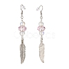 Feather with Round Beads Long Dangle Earrings for Girl Women EJEW-JE04681-03-3