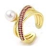 Cubic Zirconia Criss Cross Open Cuff Ring with Plastic Pearl Beaded RJEW-K247-04G-4