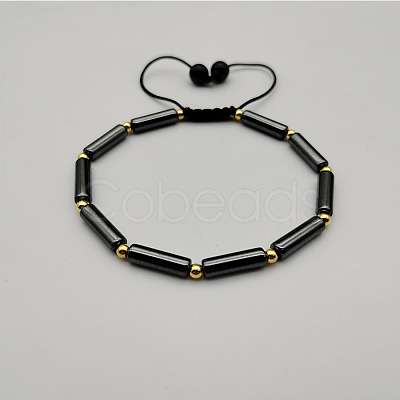 Synthetic Hematite Column Braided Bead Bracelet PC5914-1