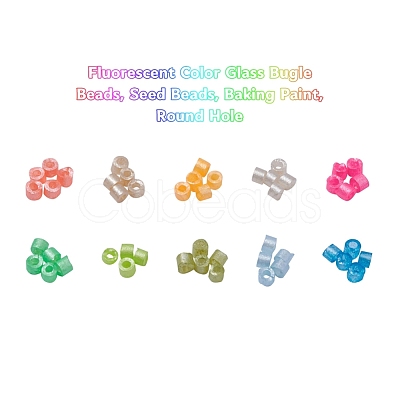 8000Pcs 10 Colors Fluorescent Color Glass Bugle Beads SEED-YW0001-32-1