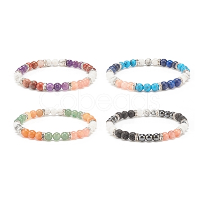 Natural & Synthetic Mixed Gemstone Round Beaded Stretch Bracelet for Women  BJEW-JB08336-1