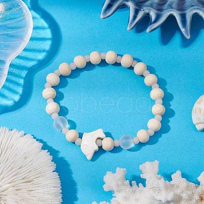 Synthetic Turquoise & Wood & Glass Beaded Stretch Bracelets for Women BJEW-JB11126-03-1