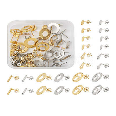 48Pcs 12 Styles 201 Stainless Steel Stud Earring Findings EJEW-TA0001-06-1