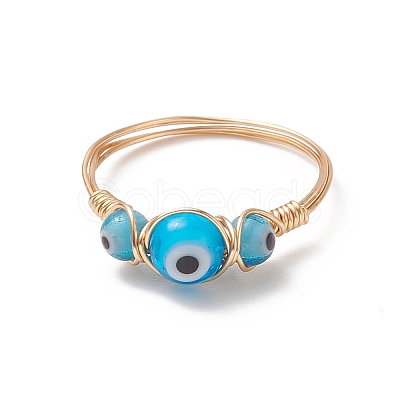 Lampwork Evil Eye Finger Ring RJEW-JR00555-1