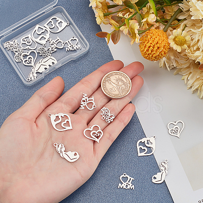 PandaHall Elite 20Pcs 5 Style Mother's Day 201 Stainless Steel & 304 Stainless Steel Pendants STAS-PH0003-97-1