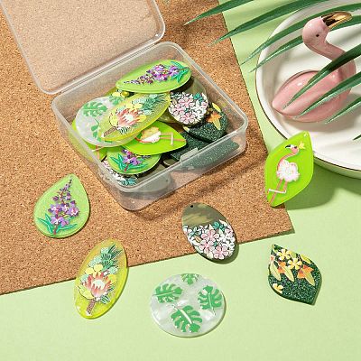 24Pcs 6 Style Acrylic Pendants & Cellulose Acetate(Resin) Pendants KY-LS0001-11-1