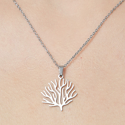 Non-Tarnish 201 Stainless Steel Tree Pendant Necklace NJEW-OY001-67-1