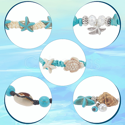 ANATTASOUL 10Pcs 10 Style Synthetic Turquoise & Natural Shell & Seed Braided Bead Bracelet & Anklet AJEW-AN0007-10-1