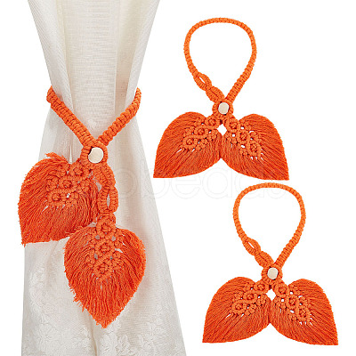 Handmade Macrame Leaf Curtain Tiebacks AJEW-WH0258-856B-1