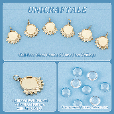 Unicraftale 8Pcs 304 Stainless Steel Pendant Cabochon Settings DIY-UN0055-93-1