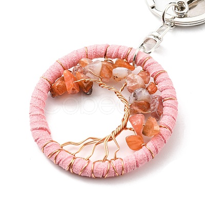 Natural Red Agate Keychains TREE-PW0001-04B-1