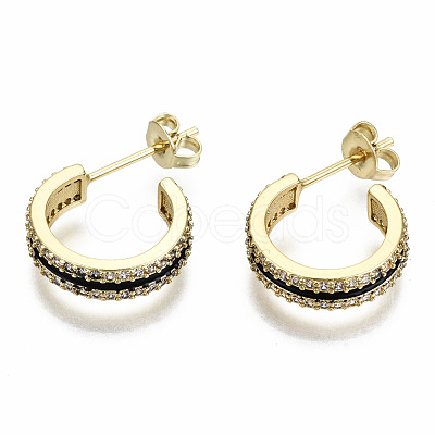 Semicircular Brass Micro Pave Clear Cubic Zirconia Half Hoop Earrings EJEW-T046-21A-NF-1