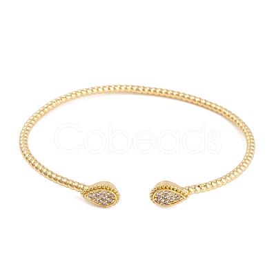 Rack Plating Brass Pave Clear Cubic Zirconia Teardrop Open Cuff Bangles BJEW-S148-03G-1