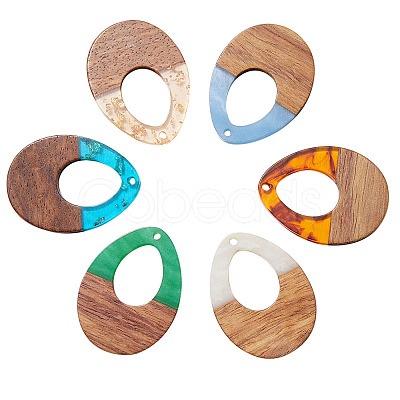 Transparent and Opaque Resin & Walnut Wood Pendants RESI-SZ0001-05-1