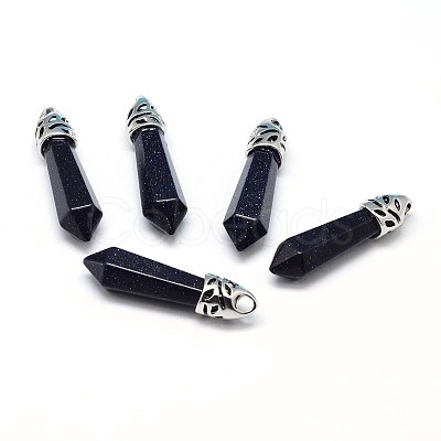 Bullet Platinum Plated Alloy Synthetic Blue Goldstone Pointed Pendants G-F228-06C-RS-1