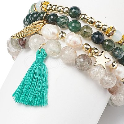 4Pcs 4 Style Natural & Synthetic Mixed Gemstone & Pearl Stretch Bracelets Set BJEW-JB08887-1