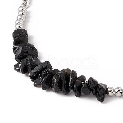 Natural Dyed & Heated Black Agate Chips Pendant Necklace NJEW-E015-01A-1