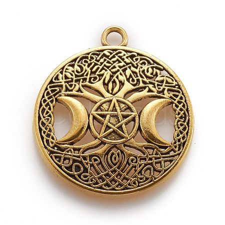 Tibetan Style Hollow Alloy Pendants X-TIBEP-F075-01AG-RS-1